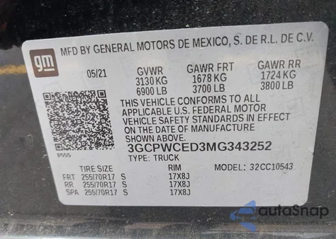 2021 Chevrolet Silverado 1500 2Wd Short Bed Lt from USA, damaged, VIN 3GCPWCED3MG343252